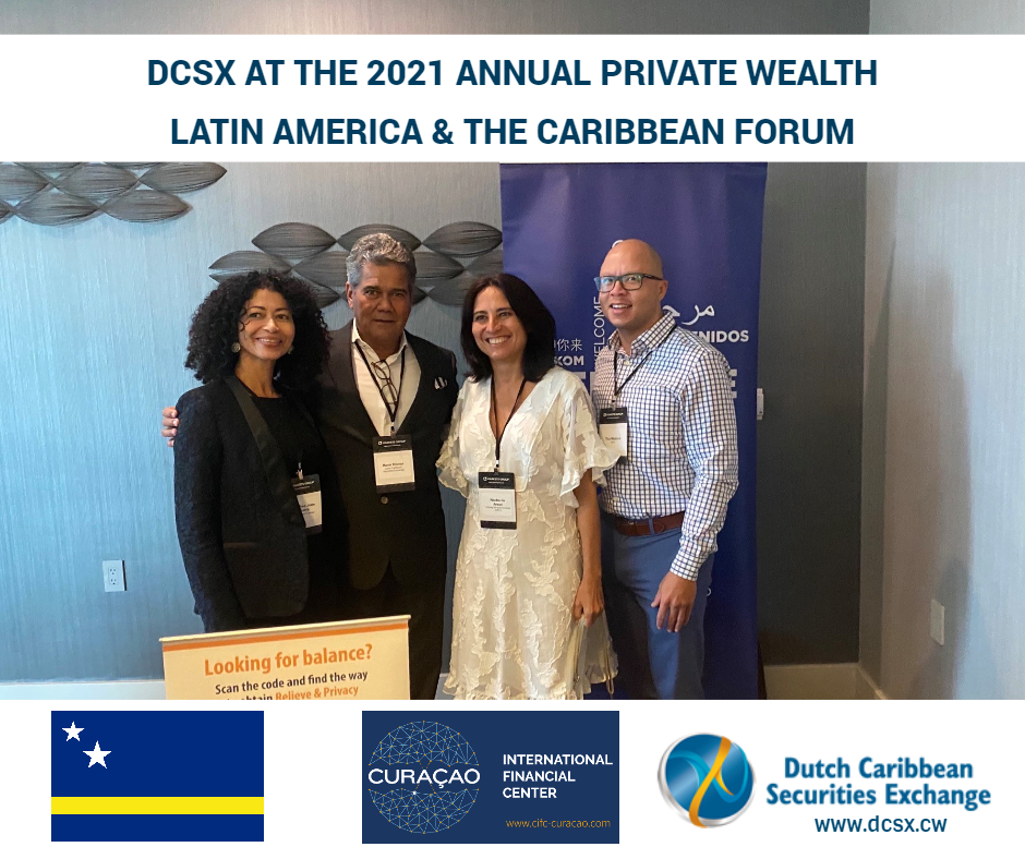On the picture from left to right: Mrs. Desiree Jean Pierre from TMF Group, DCSX Senior Commercial Advisor René Römer, Mrs. Nacha De Jesus President CIFA, and Mr. Tico Maduro from IQEQ